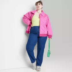 Women's Plus Size Woven Quilted Bomber Jacket - Wild Fable™ Vibrant Pink 4X