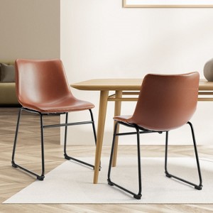 Barstool,Armless Industrial Faux Leather Barstools With Metal Legs And Footrest,Dining Chairs For Home Office Kitchen Island-The Pop Home - 1 of 4