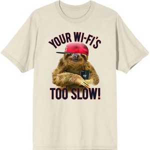Playful Sloth - Your Wi-Fi's Too Slow! Adult Crew Neck Short Sleeve Tee - 1 of 2