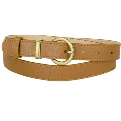 INSPIRE CHIC Women PU Leather Belts Bronze Metal Pin Buckle Thin Waist Belts for Jeans Dress