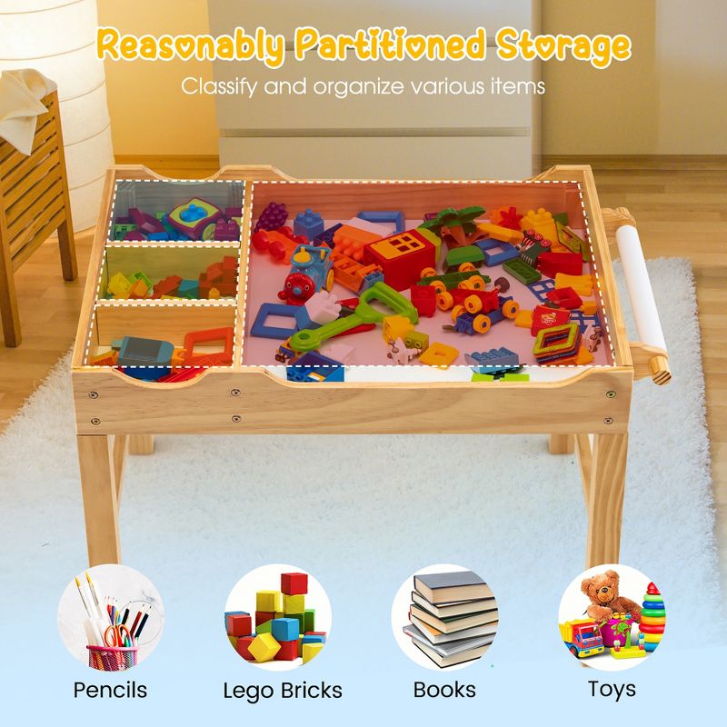 Costway Kids Multi Activity Play Table Wooden Building Block Desk w/ Storage Paper Roll, 5 of 11