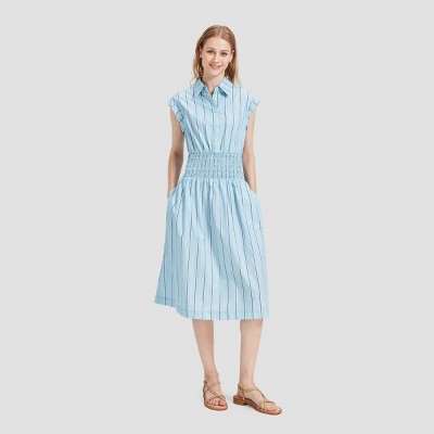 Women's Short Sleeve Midi Shirtdress - Universal Thread™ Slate Blue Striped