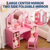 Kids Vanity Table with Light, 2 in 1 Princess Makeup Desk with Touch Light Detachable Tri-Folding Mirror, Princess Vanity Table with Chair for Girls - 3 of 4