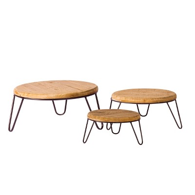 VIP Wood 14.5 in. Brown Round Risers with Hairpin Legs Set of 3