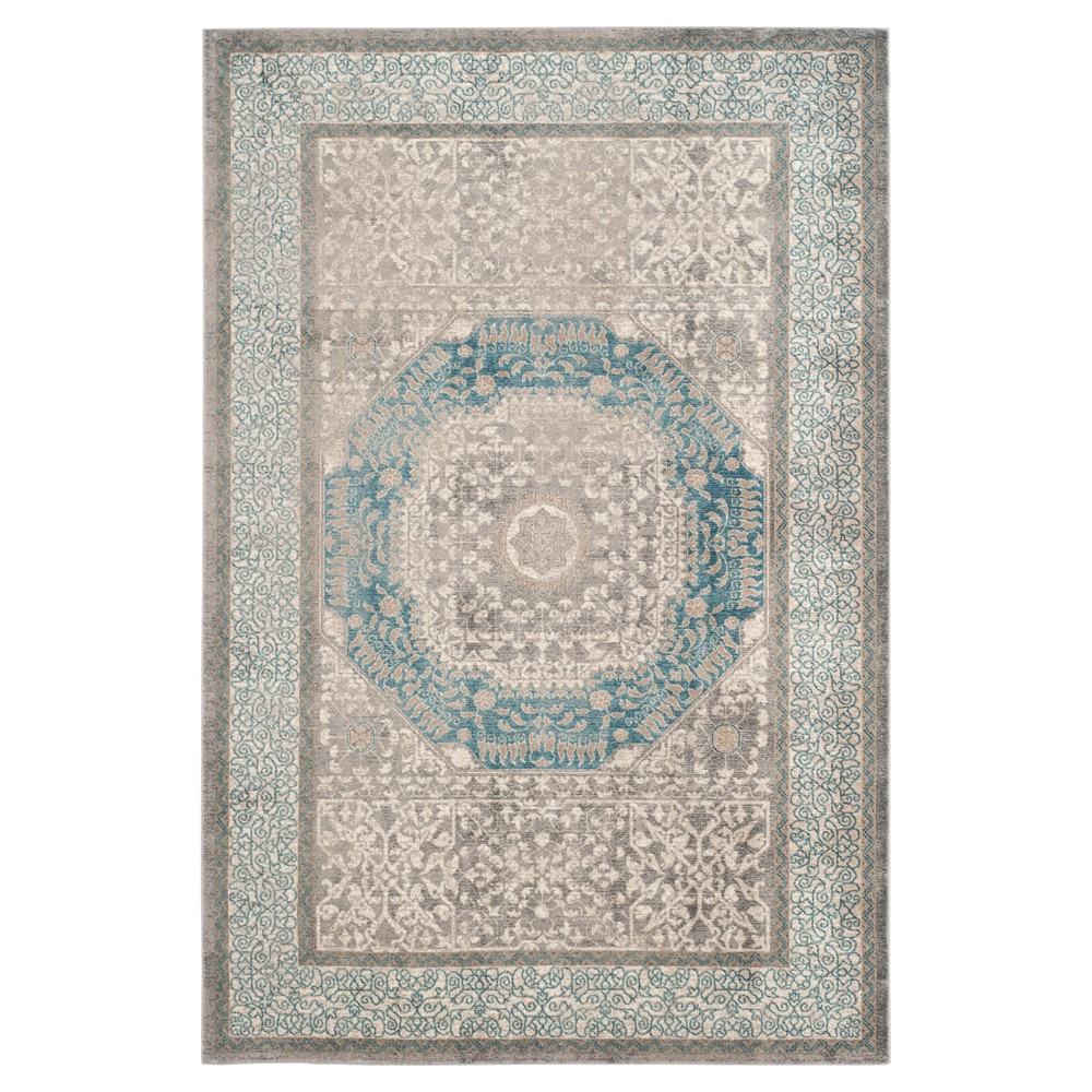 2'2inx8' Runner Light Gray/Blue Medallion Loomed - Safavieh