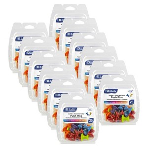 BAZIC Products® Jumbo Push Pins, Assorted Color, 25 Per Pack, 12 Packs - 1 of 4