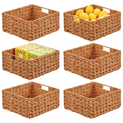 mDesign Woven Farmhouse Pantry Food Storage Bin Basket Box, 6 Pack - Brown  Ombre, 12 x 9 x 6