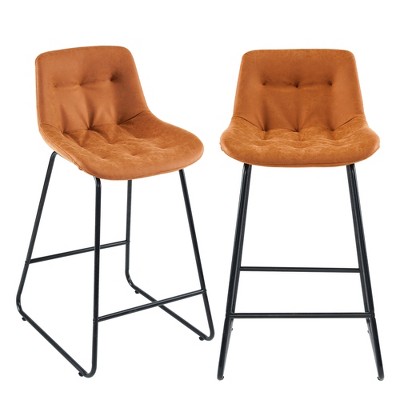 Beautyolove 26 in. Brown Faux Leather Upholstered Counter Height Bar Stool Swivel Counter Stool