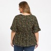 Women's Plus Size Ditsy Floral Tie Front V Neck Ruffle Sleeve Summer Casual Babydoll Blouses - GRACE & GRANDEUR - 3 of 4