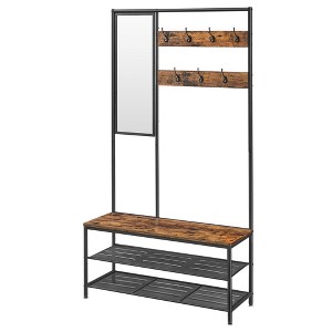 VASAGLE Coat Rack Shoe Bench with Mirror Hall Tree with Bench Rustic Brown and Black - 1 of 4