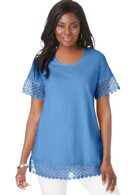 Jessica London Women's Plus Size Stretch Cotton Crochet Trim Tunic