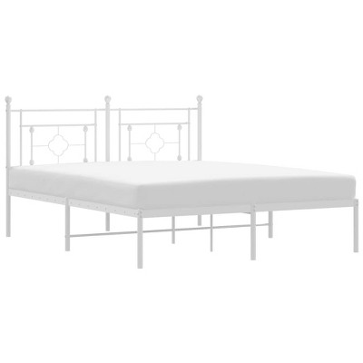 vidaXL Powder-Coated Steel Bed Frame with Headboard - White 59.1"x78.7"