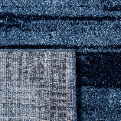 Abstract Blue Shag Rectangular Rug, Hand-Knotted Synthetic Easy Care
