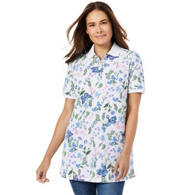 Woman Within Perfect Printed Short-Sleeve Polo Shirt