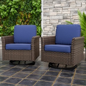 EAGLE PEAK Ocean Vista Outdoor Patio Chairs,  All-weather PE Wicker 360-Degree Rocking Swivel Chairs with Cushions - 1 of 4