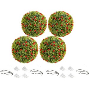 4 Pack 12.5" Artificial Topiary Balls for Home Decor, Large Hanging Topiary Balls for Indoor Outdoor Decor,Pink - 1 of 4