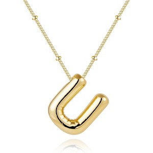 Chunky Balloon Initial Necklace 14K Gold Plated Non Tarnish Mom Gift Gold-U - 1 of 4