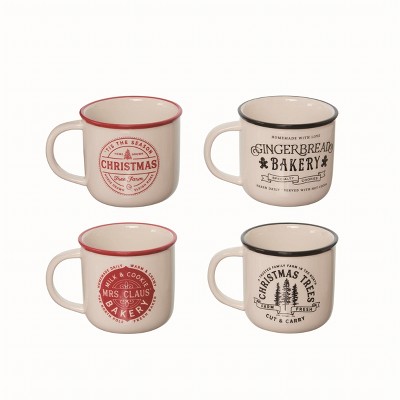 Transpac Ceramic White Christmas Camping Mug Set of 4