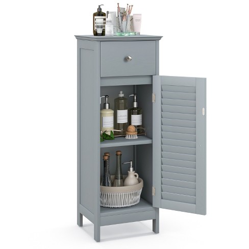 Costway Bathroom Wooden Floor Cabinet Multifunction Storage Rack Organizer  Stand Grey