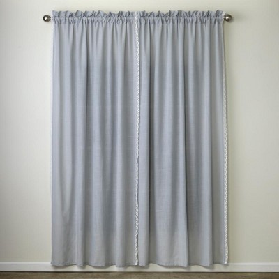 Silver Sheer Lace Detail Rod Pocket Window Curtain Panels, 84" Length