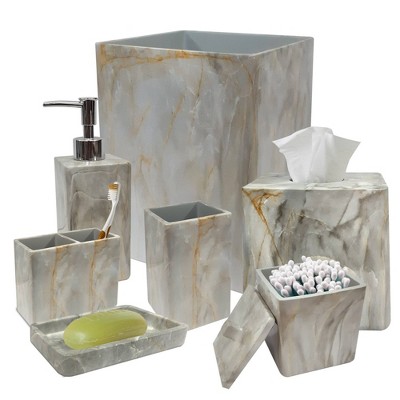 8pc Stone hedge metal Bath Accessory Set for Vanity Counter Tops White - Nu Steel