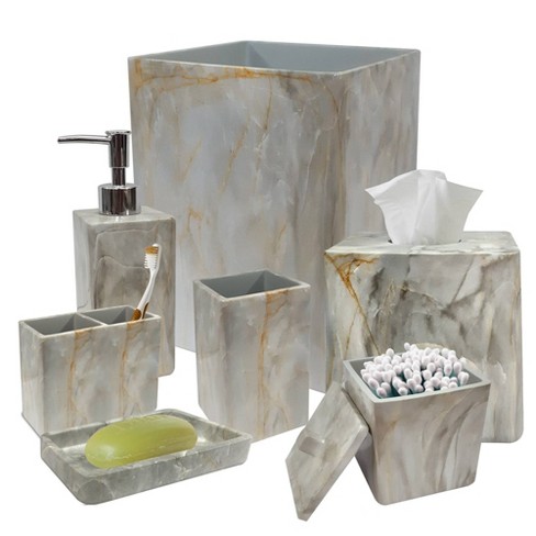 8pc Stone Hedge Metal Bath Accessory, Grey Stone Bathroom Accessories Sets