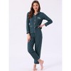 INSPIRE CHIC Women's Lounge Set Cotton Ribbed Button Up Long Sleeve Pants Pattern with Pocket Pajama Set Loungewear - 3 of 4