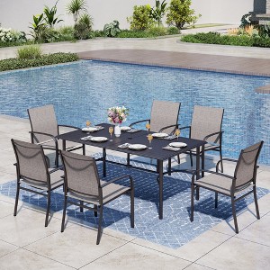 Captiva Designs 7pc Patio Dining Rectangle Steel Table with C-shaped Cross Bracket & Sling Fixed Chairs - 1 of 4