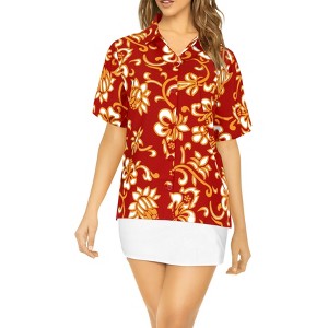 LA LEELA Hawaiian Shirts Womens Summer Beach Party Blouse Shirt Collared Short Sleeve Tropical Vacation Button Up Dress Tee Shirts Tops - 1 of 4