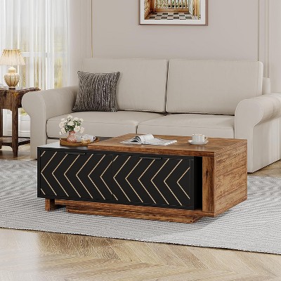Tribesigns Extendable Brown and Black Wood Coffee Table with Storage Drawers