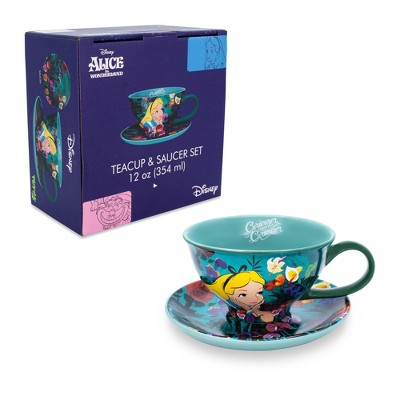 Alice in Wonderland Teal Ceramic Teacup and Saucer Set