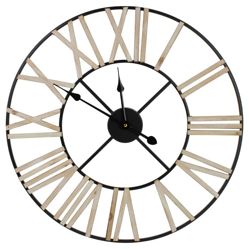 Northlight 24" Roman Numeral Battery Operated Round Wall Clock with Metal Frame, 1 of 5