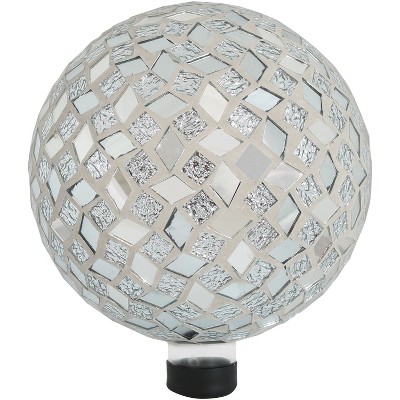 Sunnydaze Indoor/Outdoor Mirrored Diamond Mosaic Gazing Globe Glass Garden Ball - 10" Diameter - Silver