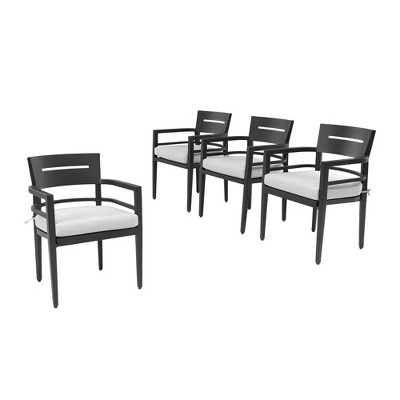 DOMETOUR 4Pcs Outdoor Patio Aluminum Stationary Dining Chairs with Outdoor-grade Fabric Cushions, Tapered Feet