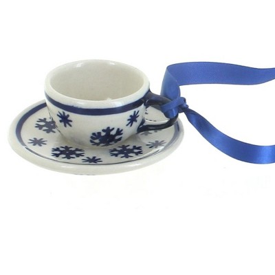 Blue Rose Polish Pottery Snow Flurry Cup & Saucer Ornament