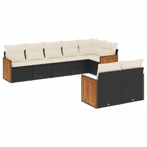 vidaXL Garden Sofa Set Black, Cream White PE Rattan Adjustable Feet - 1 of 4