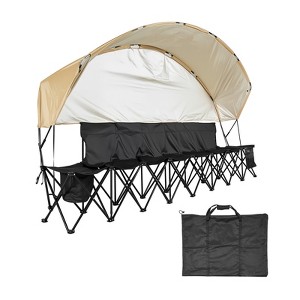 VEVOR Portable Folding Bench, 6 Seat Soccer Bench with Storage Pockets Cup Holders & Carrying Bag, Lightweight Sideline Seating with Sunshade, Black - 1 of 4