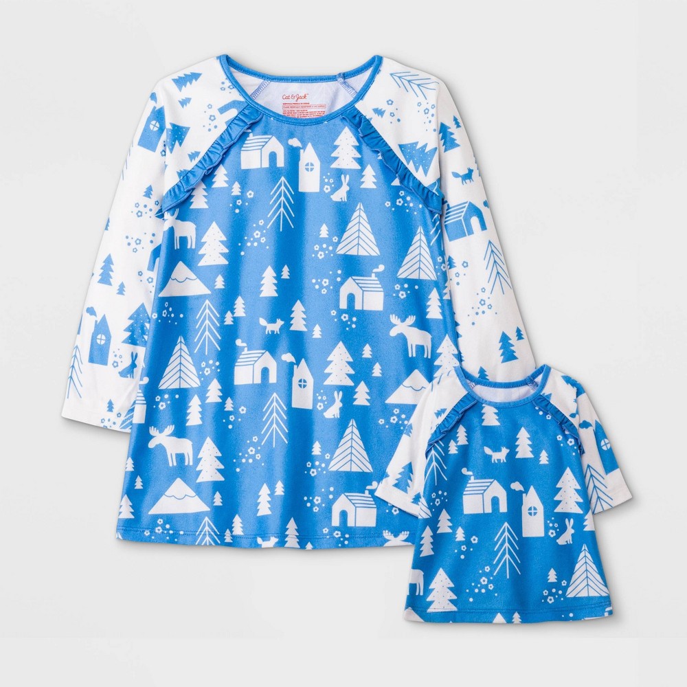 Size 5T Toddler Girls' Winter Scene 'Doll and Me' NightGown - Cat & Jack Blue 5T