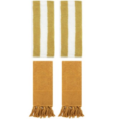 REGALWOVEN 4 Packs Striped and Solid Tassels Absorbent Soft Cotton Hand Towel for Bathroom