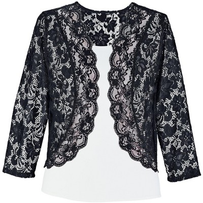 Collections Etc Stylish Scallop Trim Lace Open front Shrug with 3/4 Length Sleeves
