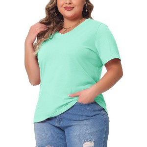 Agnes Orinda Women's Plus Size Basic Casual V Neck Short Sleeve Plain T-shirts - 1 of 4