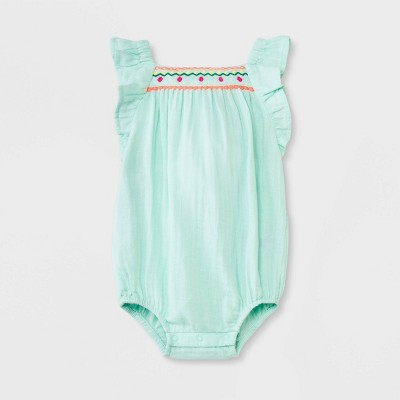 Image of Baby Girls' Trim Romper - Cat & Jack™ Mint Green 6-9M