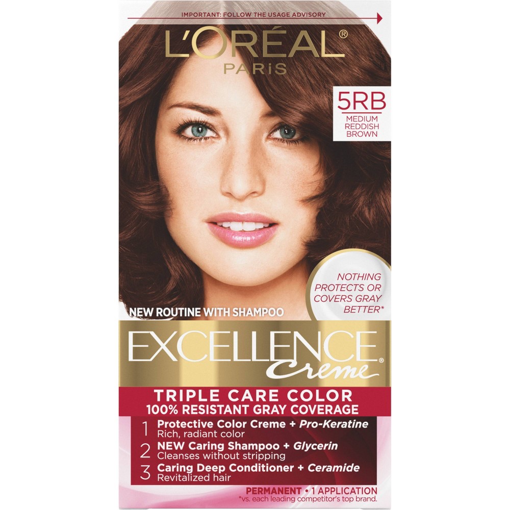 Photos - Hair Dye LOreal L'Oreal Paris Excellence Triple Protection Permanent Hair Color - 21 fl oz - 5RB M Reddish Brown - 1 kit 