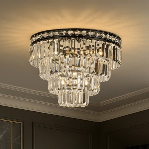 ALOADECOR 18'' Modern Classic Crystal Flush Mount With Matte Black Finish 4-Light Tiered Ceiling Light For Dining Room Foyer Bedroom - 1 of 4