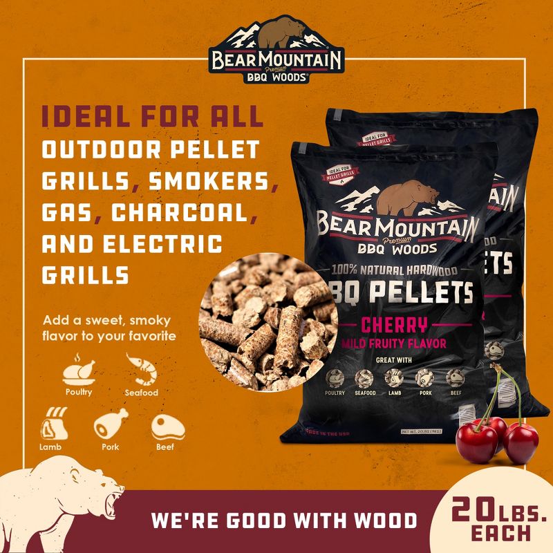 Bear Mountain BBQ FK13 Premium All-Natural Hardwood Mild and Fruity Cherry BBQ Smoker Pellets for Outdoor Grilling, 20 Pounds (2 Pack), 4 of 8