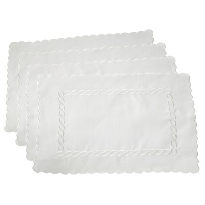 Saro Lifestyle Braided Embroidery Placemat, 14"x20" Oblong, White (Set of 4)