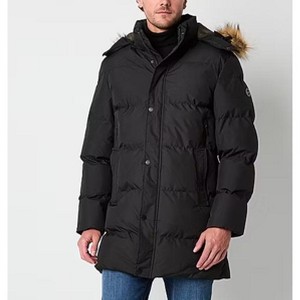 Men's Hooded Heavy Parka with Faux Fur Trim - 1 of 2