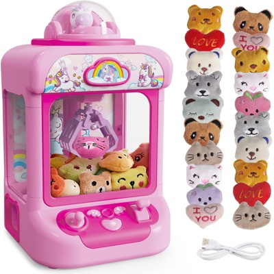 Unicorn Claw Machine For Kids With 20 Plush Toys - Mini Arcade Game With Candy Dispenser