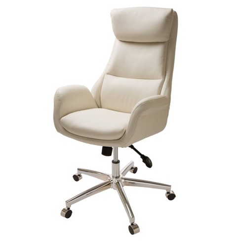 glitzhome Home High-Back Office Chair Leather Adjustable Swivel Desk Chair  with Arms, Cream