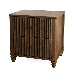 Gulches Fluted Mid Century Modern Nightstand, 3-Drawer Bedside Table with Metal Handles, MDF & Rubber Wood End Table for Bedroom Living Room (Walnut) - 1 of 4